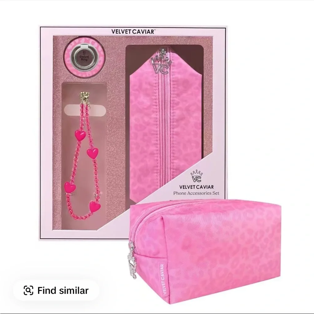 Velvet Caviar Phone Accessories Set - Hot Pink Leopard